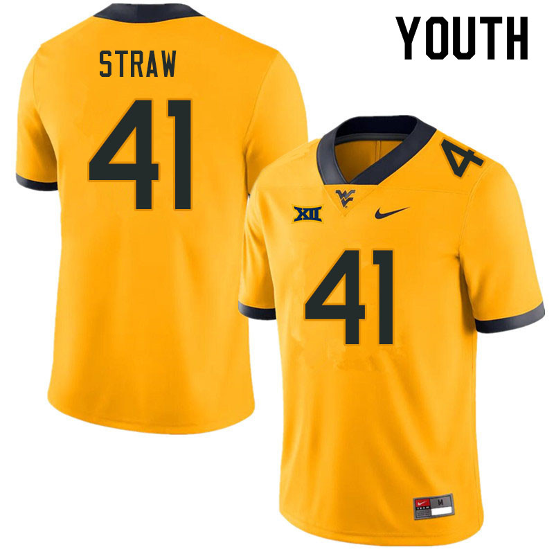 Youth #41 Oliver Straw West Virginia Mountaineers College Football Jerseys Sale-Gold - Click Image to Close